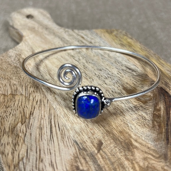 Jewelry - LAPIS LAZULI SILVER OVERLAY ADJUSTABLE BYPASS BANGLE BRACELET
